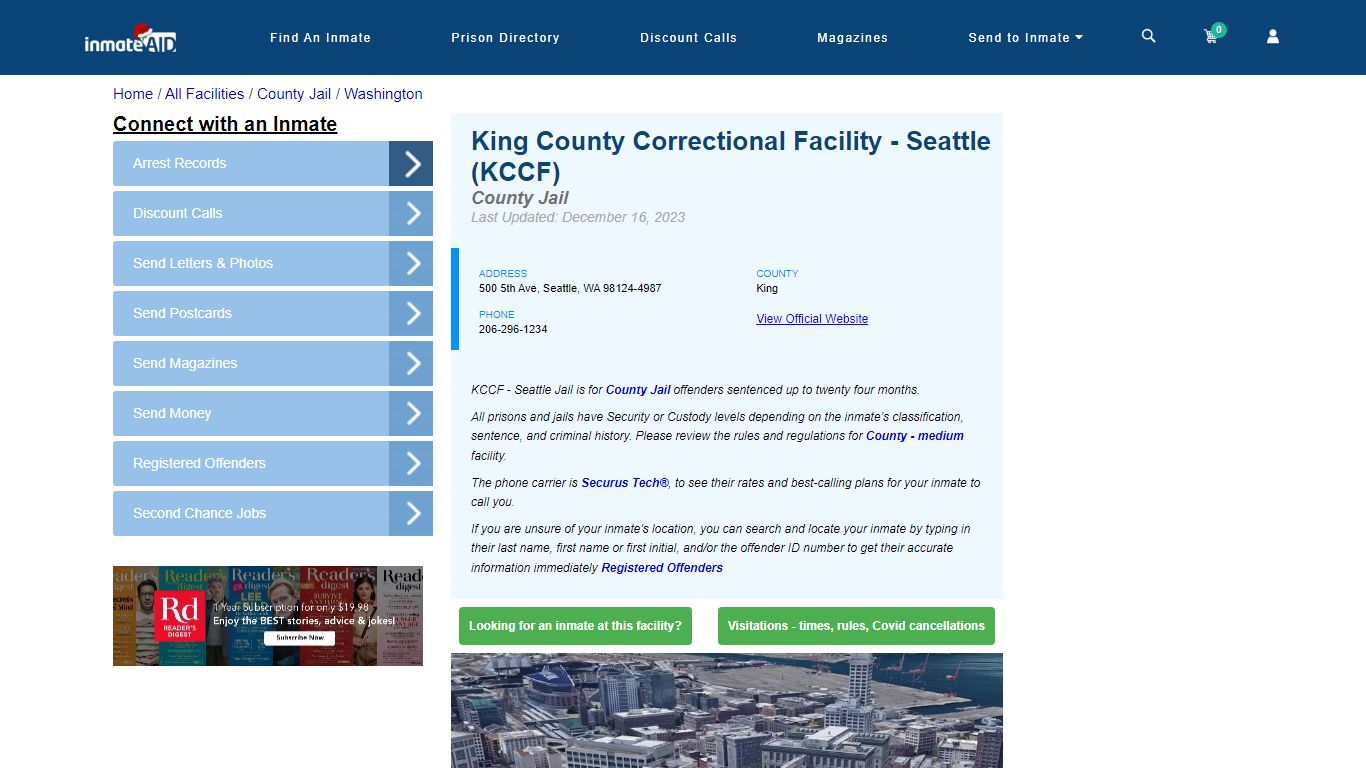 King County Correctional Facility - Seattle (KCCF) - Inmate Locator ...